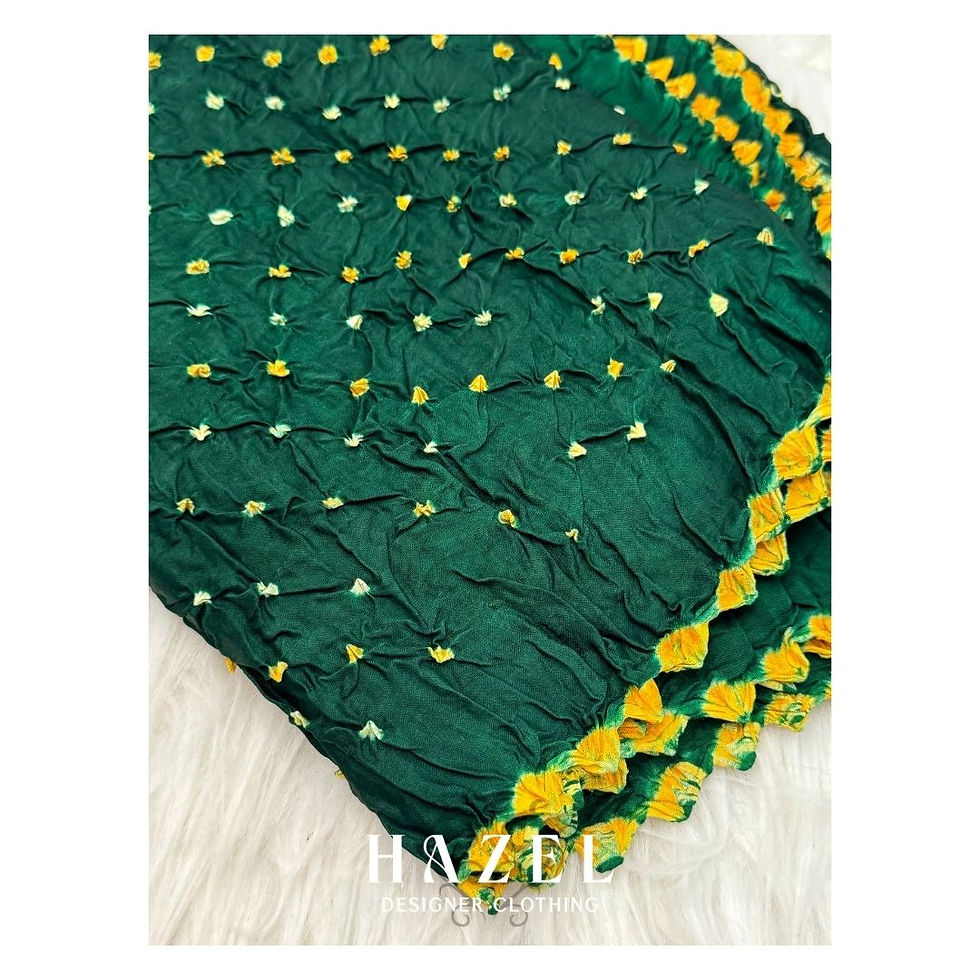 Thumbnail: Forest Green & Red Bandhani Crinkled Suit Set with Zari Border