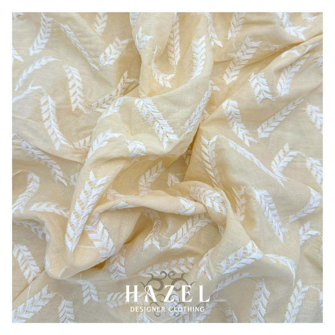 Light Beige Cotton Fabric with White Chevron Thread Embroidery