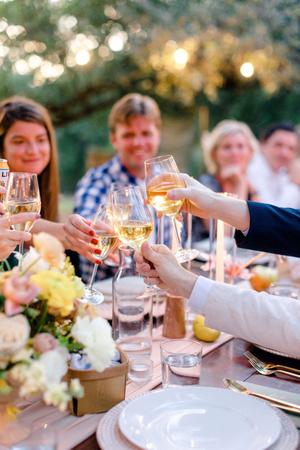 Wedding guest cheers at a wedding reception at The Wayback in Austin Texas