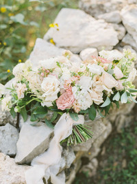 Pink and cream bridal bouquet for a wedding at The Wayback in Austin, Texas