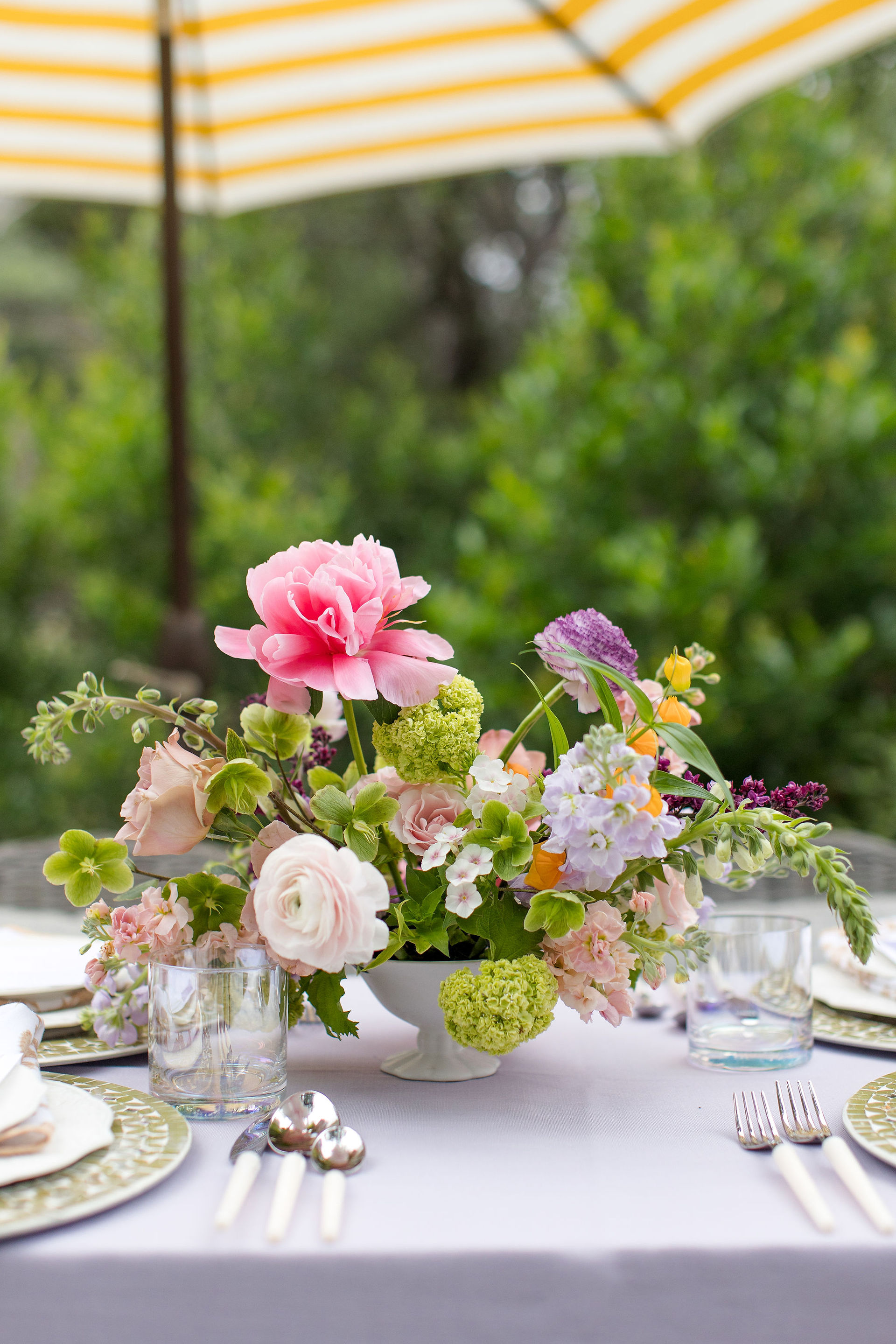 Colorful florals for  a bridal shower at The Wayback in Austin, Texas