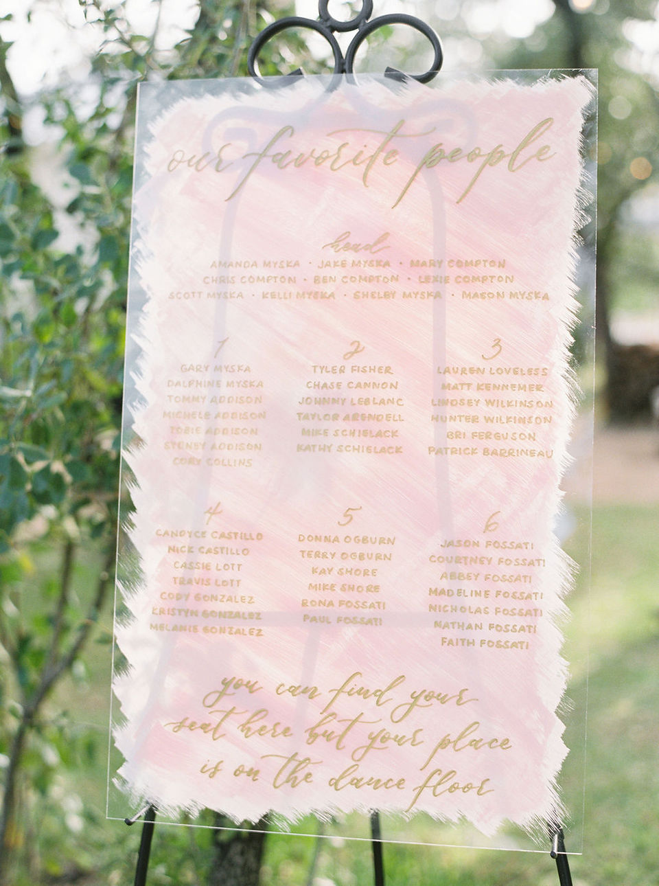 Pink wedding guest seating chart