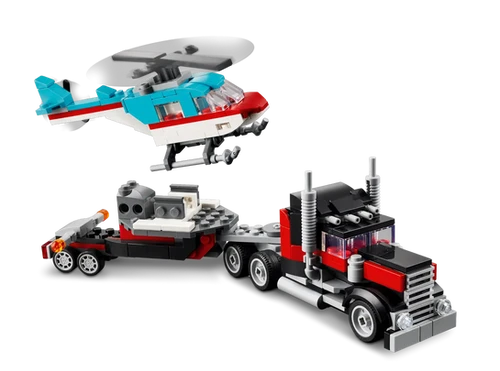 31146 Flatbed Truck with Helicopter | Bricks and Blocks Library