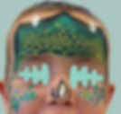 Child with dinosaur face paint and glitter tattoos