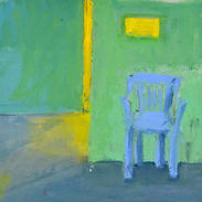 Blue Chair- Andrea Elles, Oil on Board, 24x24cm Sold Eion Stewart Fine Art