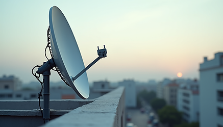 Modern satellite dish setup on a rooftop, symbolizing reliable internet access..png