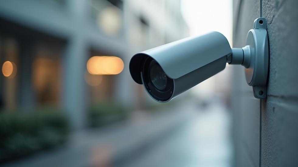 Close-up view of a high-definition security camera mounted on a building exterior