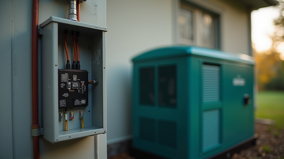 Close-up view of a home electrical panel connected to a standby generator