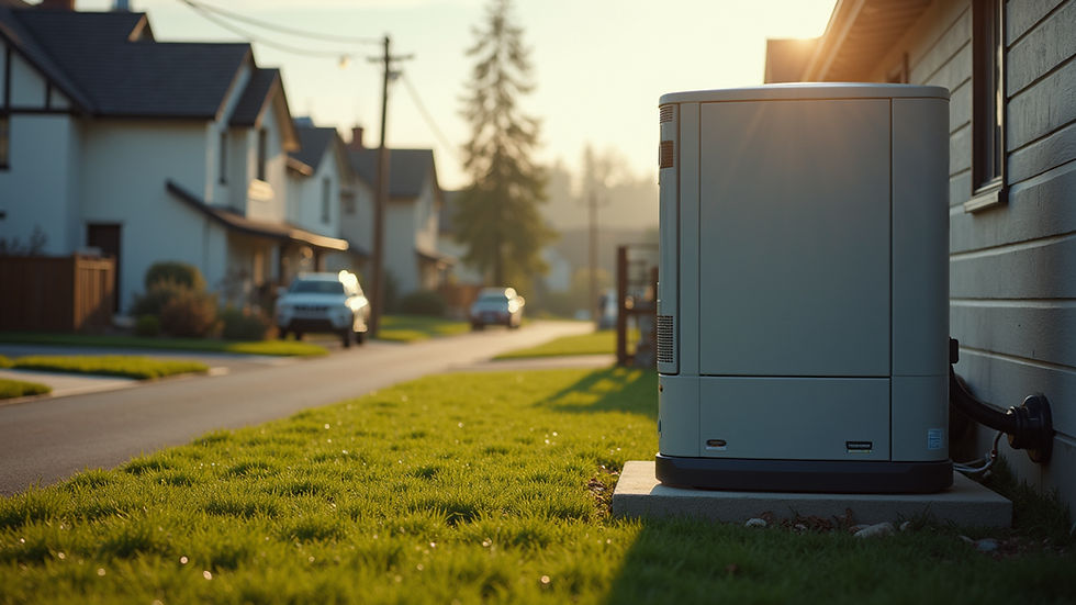 High angle view of a residential neighborhood with homes equipped with backup generators