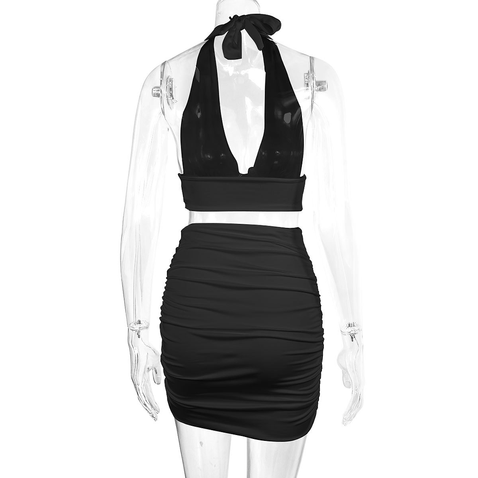 Thumbnail: 2Pcs Dress Suits for Women Halter Lace-Up Hip Top and Pleated Hip-Covering Skirt
