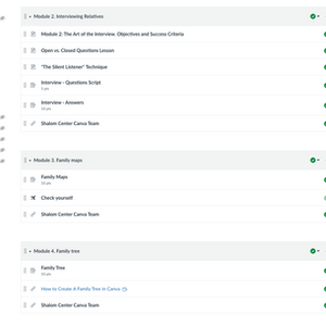 "Investigating Family History" - a sample course outline and a module created in Canvas
