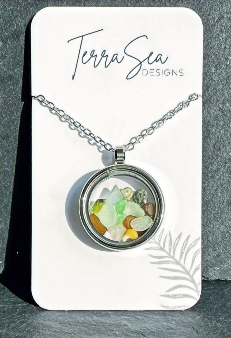 Genuine Handpicked Seaglass Window Locket- Silver (small)
