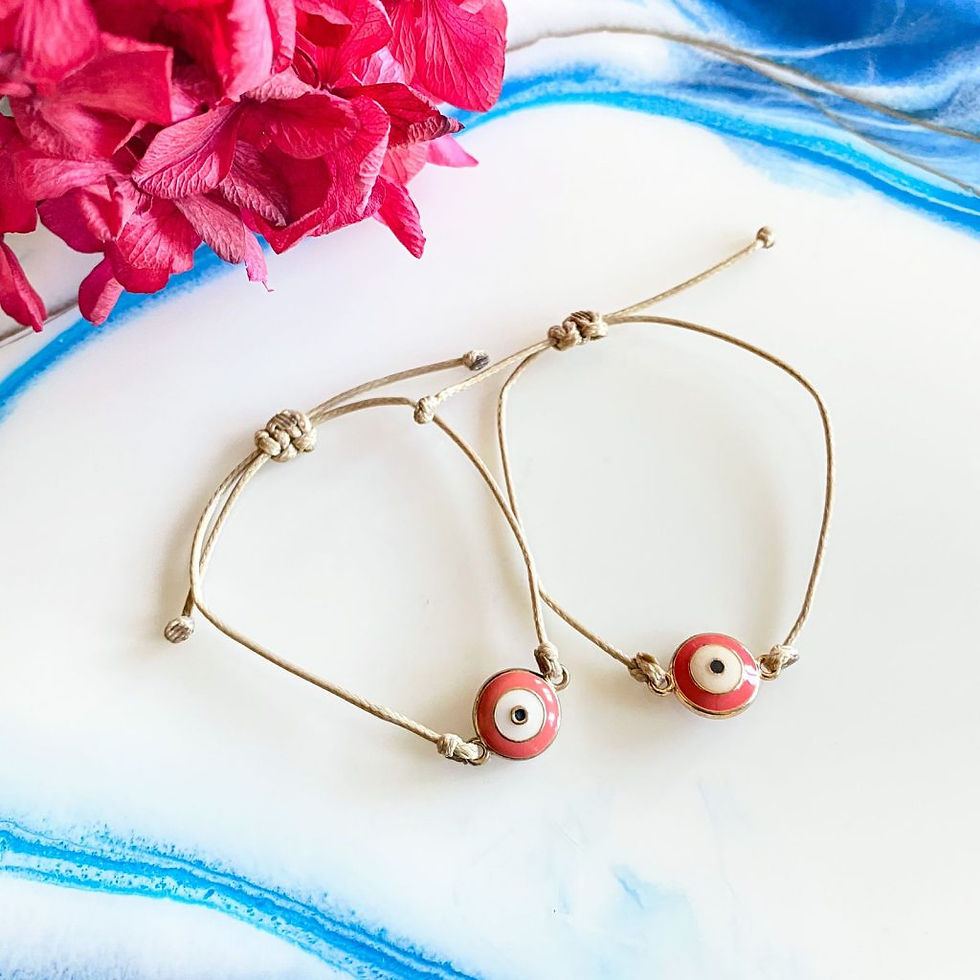 Adjustable Coral Evil Eye Bracelet