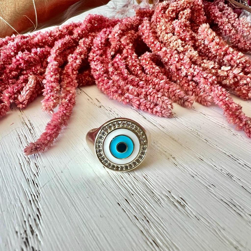 White & Blue Statement Eye Ring