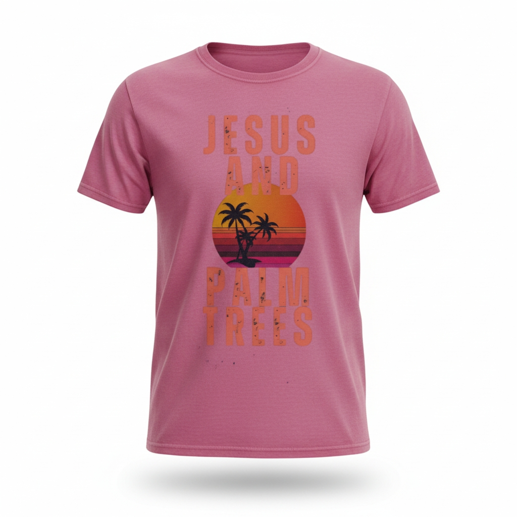 Jesus and Palm Trees T-Shirt (Pink)