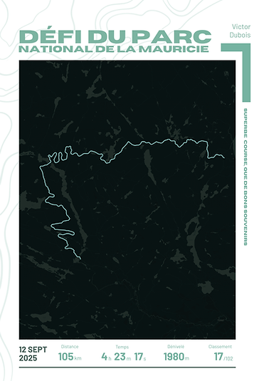 Affiche personnalisée de cyclisme, course de vélo, du défi du parc national de la mauricie. Design fait par Kairn