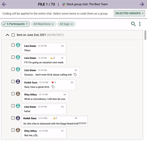 The gif a chat message being selected.