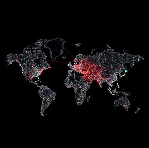 Digital world map showing interconnected AI networks with the United States highlighted, representing the debate over global AI governance and national sovereignty.