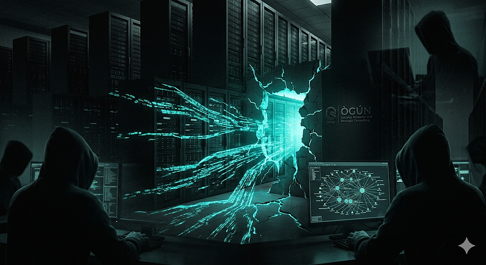 Conceptual cybersecurity image showing data streaming out of a breached server room, representing the ShinyHunters cybercrime group's large-scale cloud extortion campaigns.