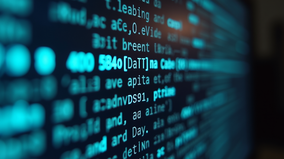 Close-up view of a computer screen showing encrypted data transmission