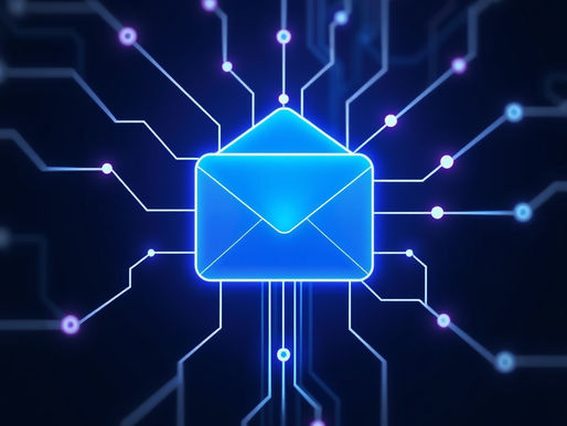 Abstract image of an email inbox connected to AI circuit lines, symbolizing how user emails may support AI training.