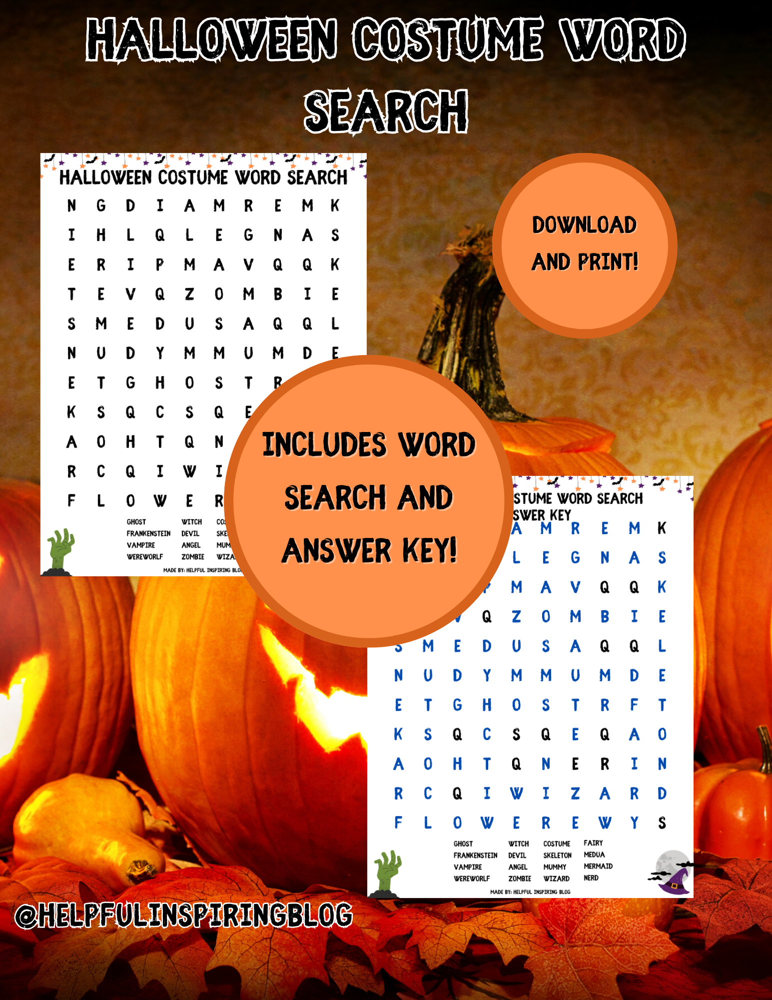 Halloween Costume Word Search