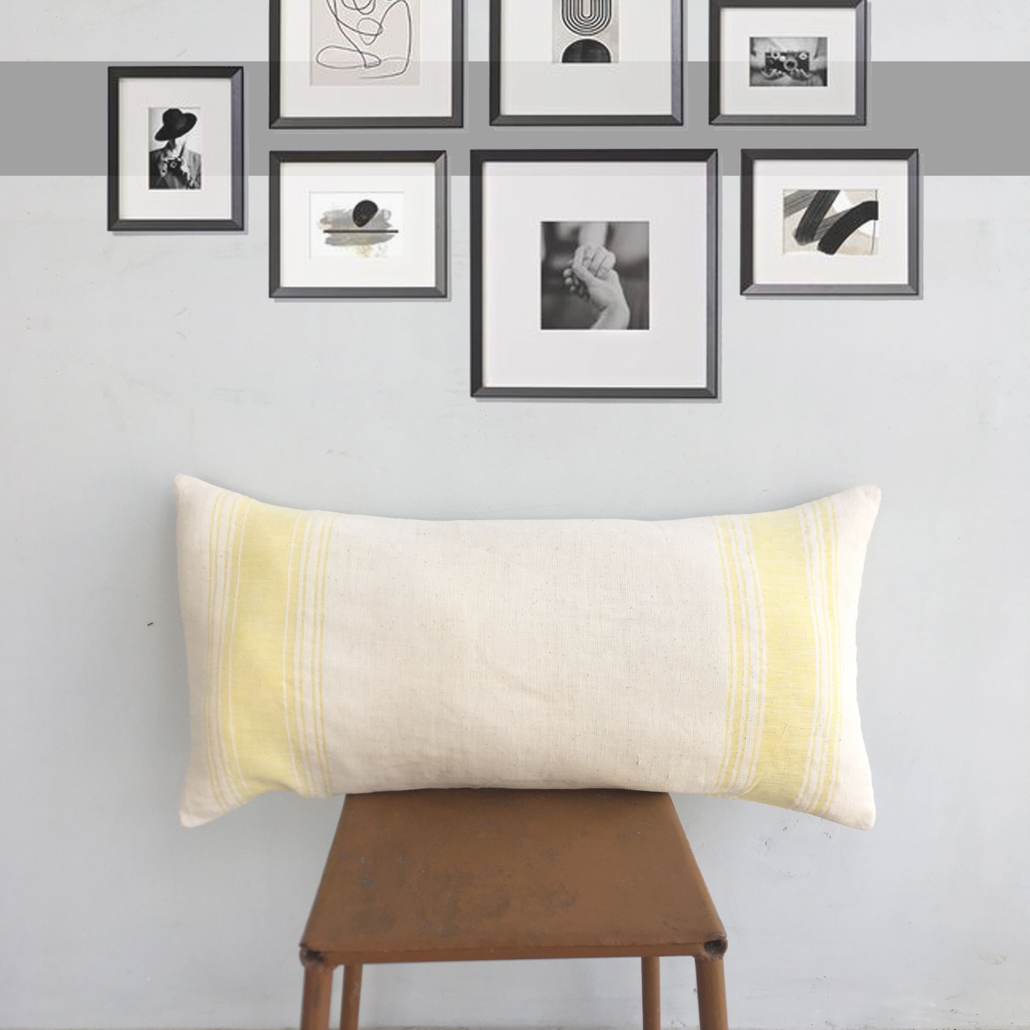 Rustic Yellow Handspun Handwoven Cotton Lumbar