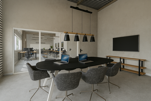 Projet Bureau NEWTON - Visuel 3D - espace de réunion style industriel