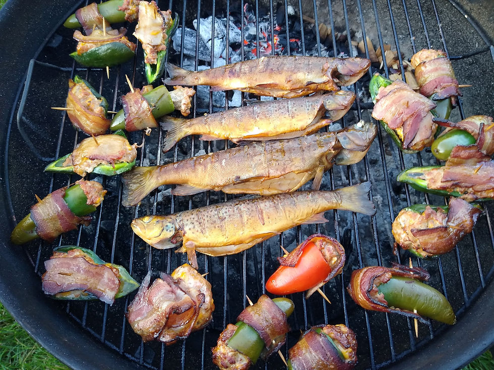 Smoking trout and some jalapeno poppers