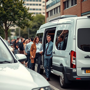 corporate van in carpark with people standing nearbye in business casual atire.jpg