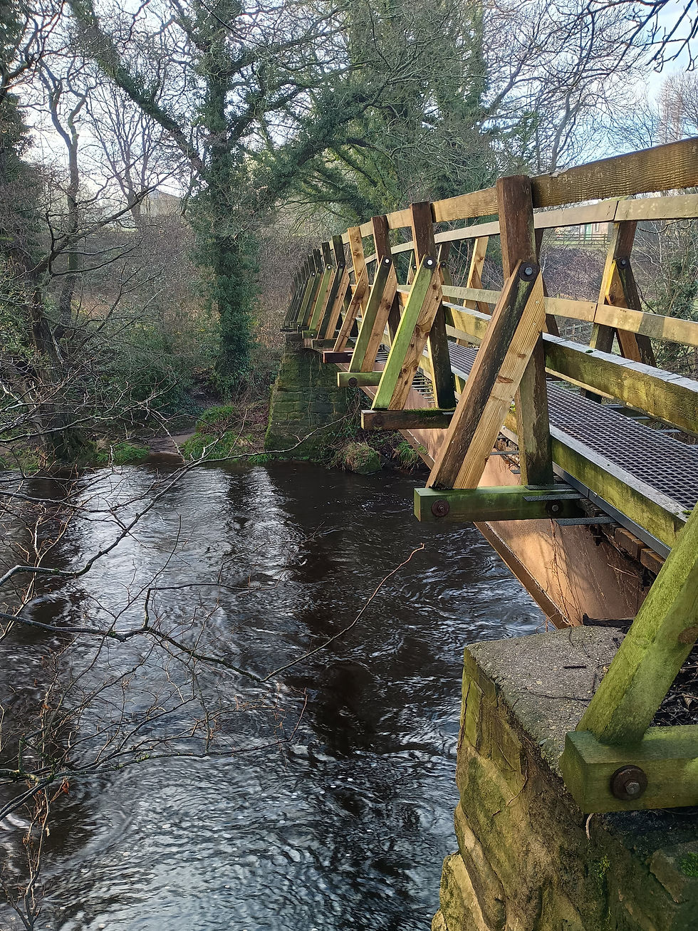 The bridge to Birchfields south of Darley.  The river is running high