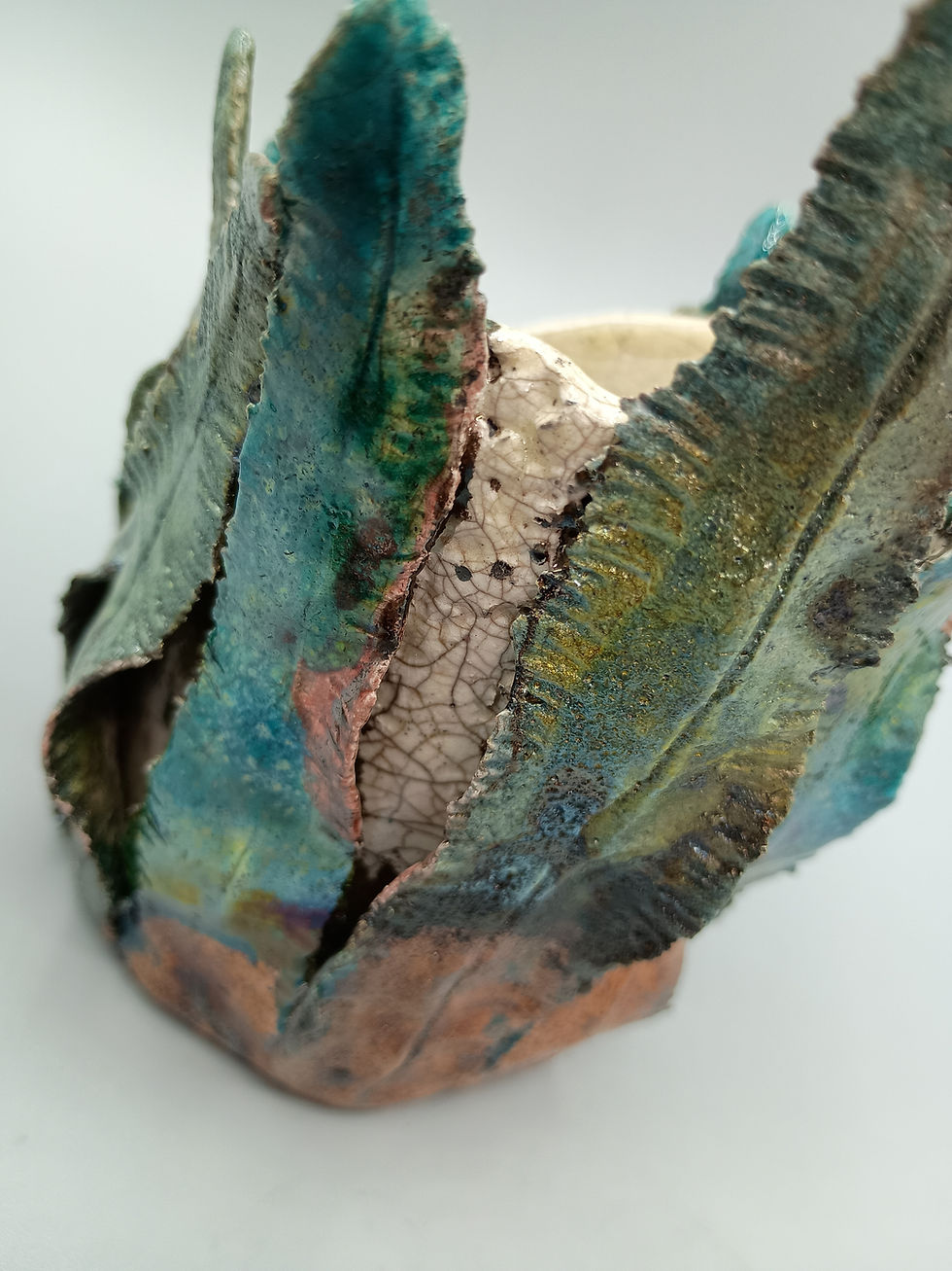 Thumbnail: Sea Kale Tealight - Handmade Raku Pottery