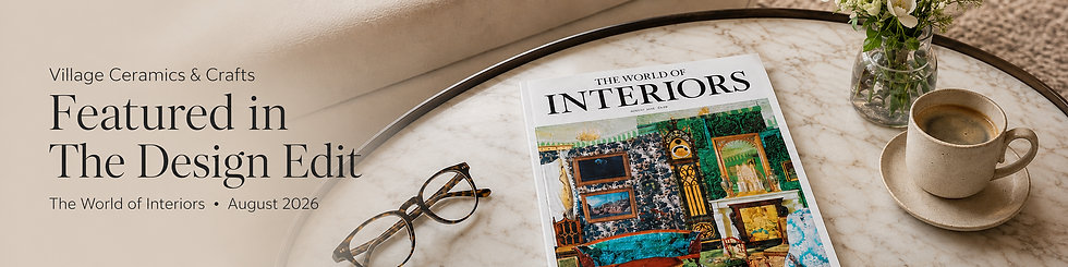 The World of Interiors August 2026 issue on a marble coffee table with flowers, reading glasses and coffee.