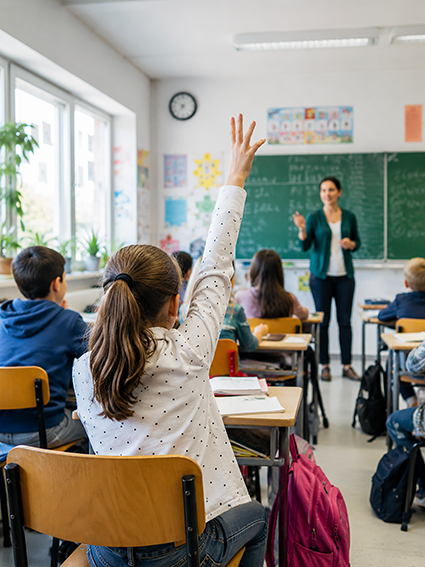 Situation de classe avec élèves et professeur
