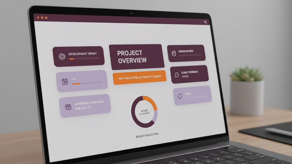 Close-up view of a laptop screen showing a project management dashboard