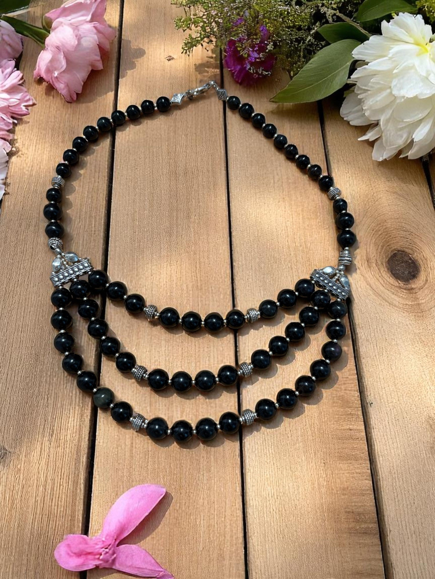 black onyx layered necklace