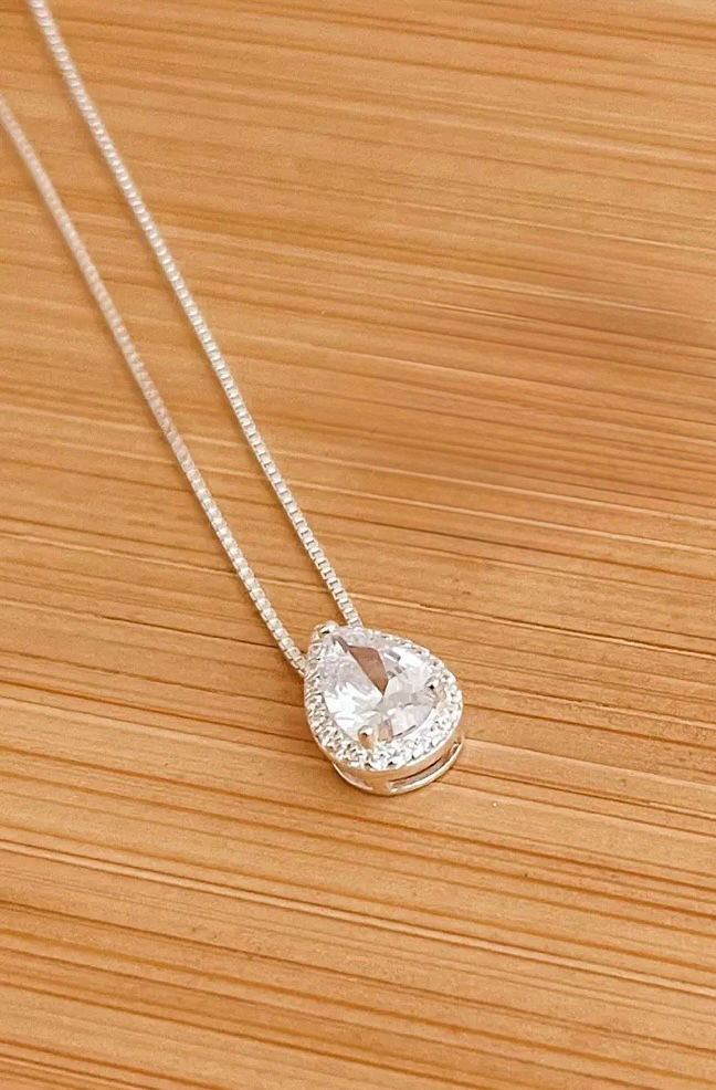 Miniatura: Colar Gota Cravejada 45cm Prata 925