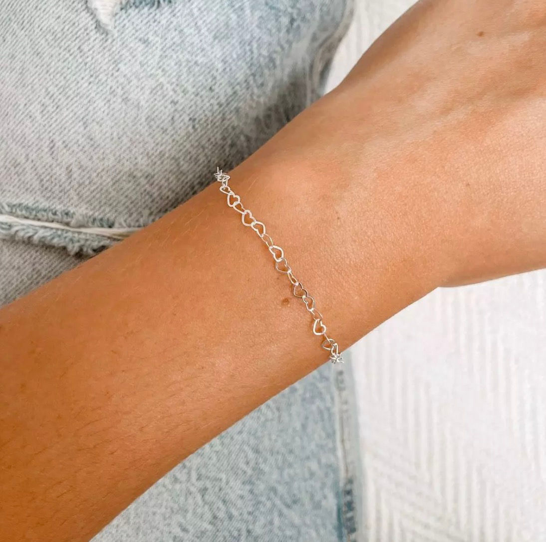Pulseira Corrente Corações Prata 925