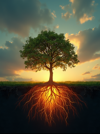 Image-of-glowing-roots-underneath-a-healthy-tree,-symbolizing-deep-emotional-healing-and-s
