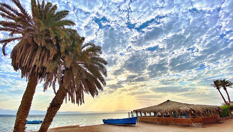 A typical Dahab sunrise over the Red Sea and Saudi Arabia