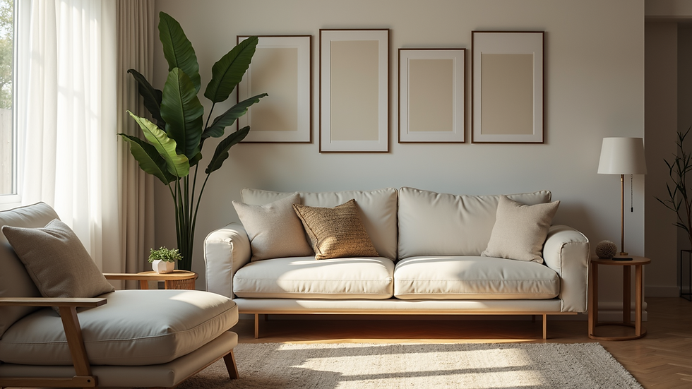Eye-level view of a neatly organized living room