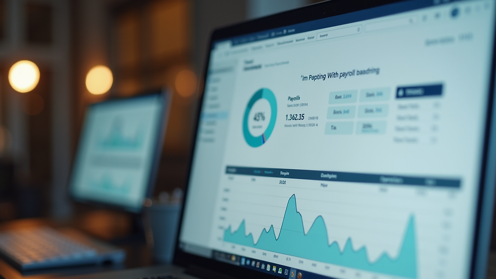 Close-up of computer screen showing payroll dashboard