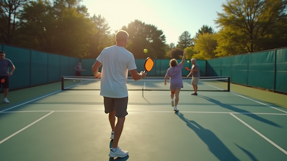 High angle view of a community pickleball tournament in action