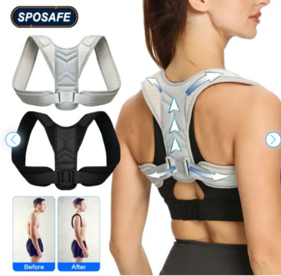 SPOSAFE Adjustable Back Posture Corrector Belt - Neck & Spine Support for Pain