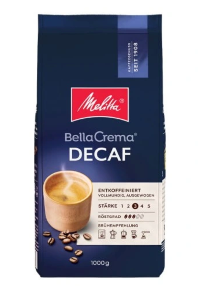Kawa ziarnista Arabica MELITTA Decaf 1000 g Import z Niemiec