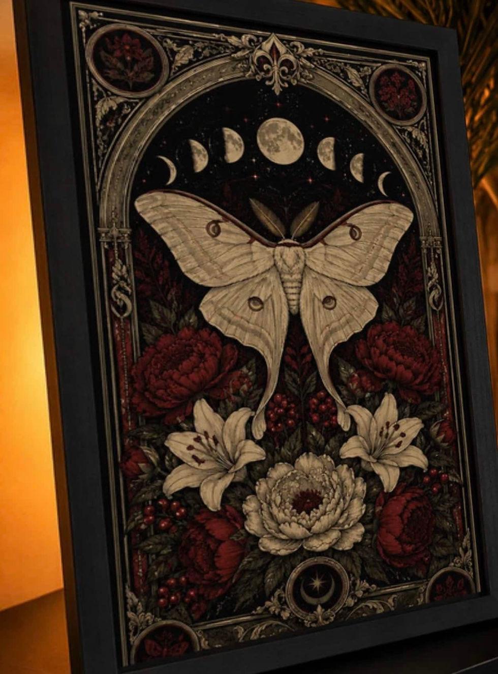 Décoration mystique avec papillon de nuit et phases lunaires