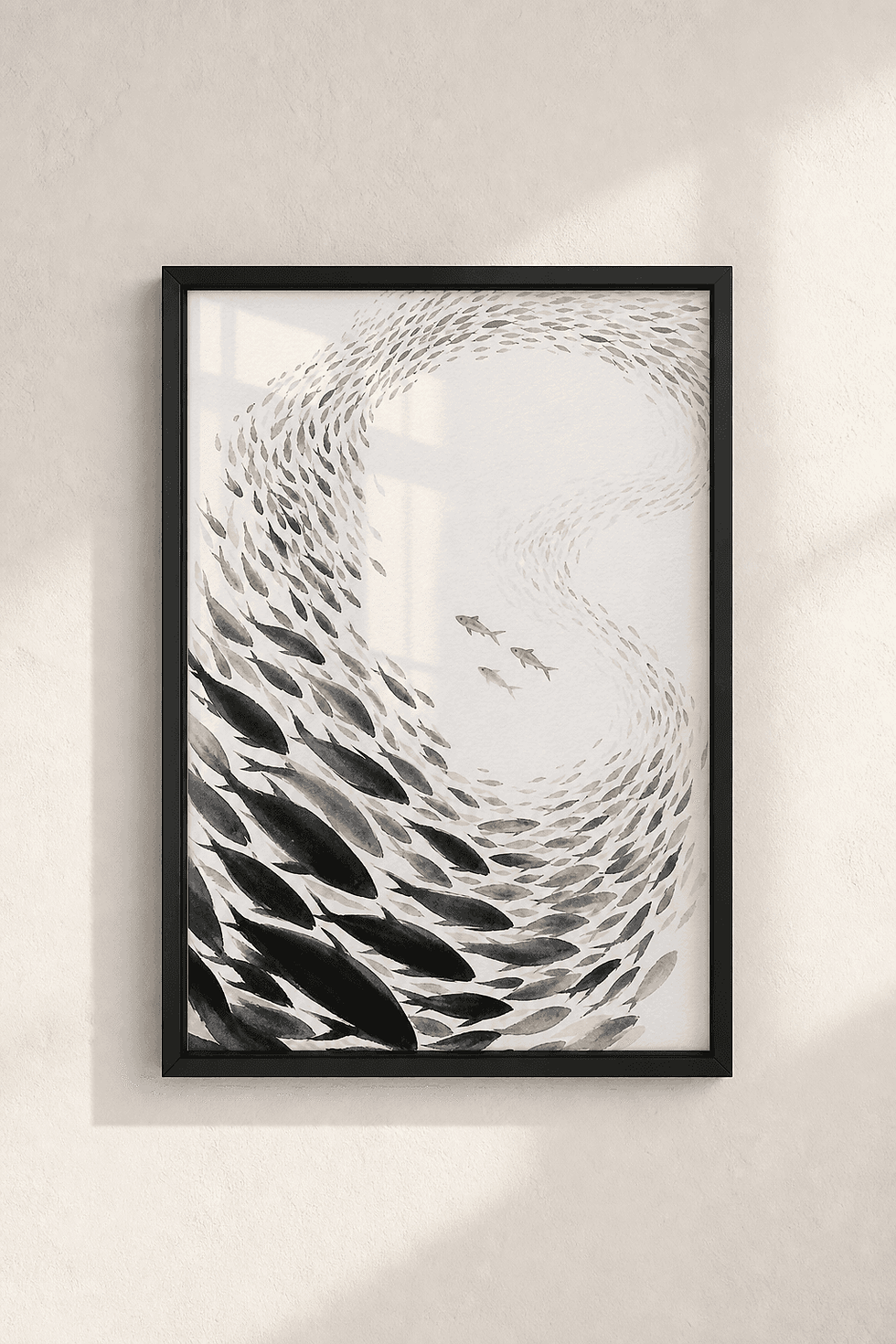 Affiche Banc de poisson style japonais encadrée au mur