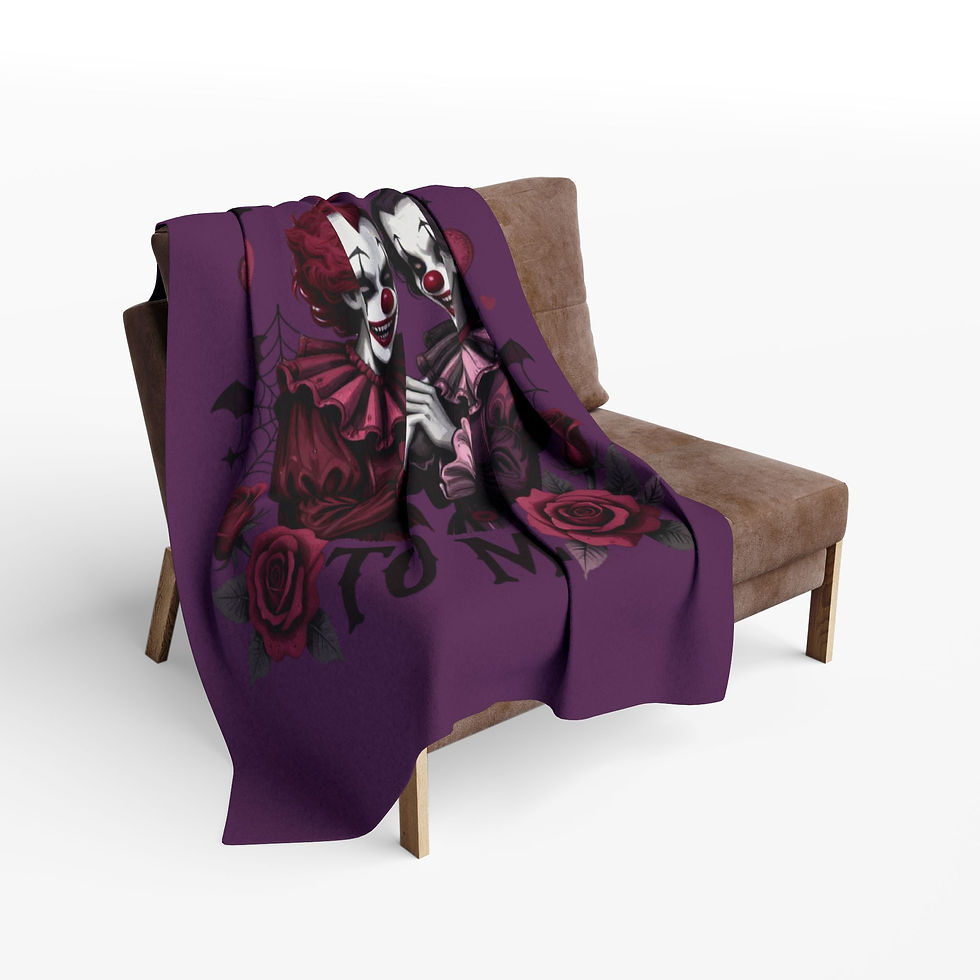Thumbnail: Talk Spooky To Me Fleece Blanket — Halloween Clown Couple Cozy Throw
