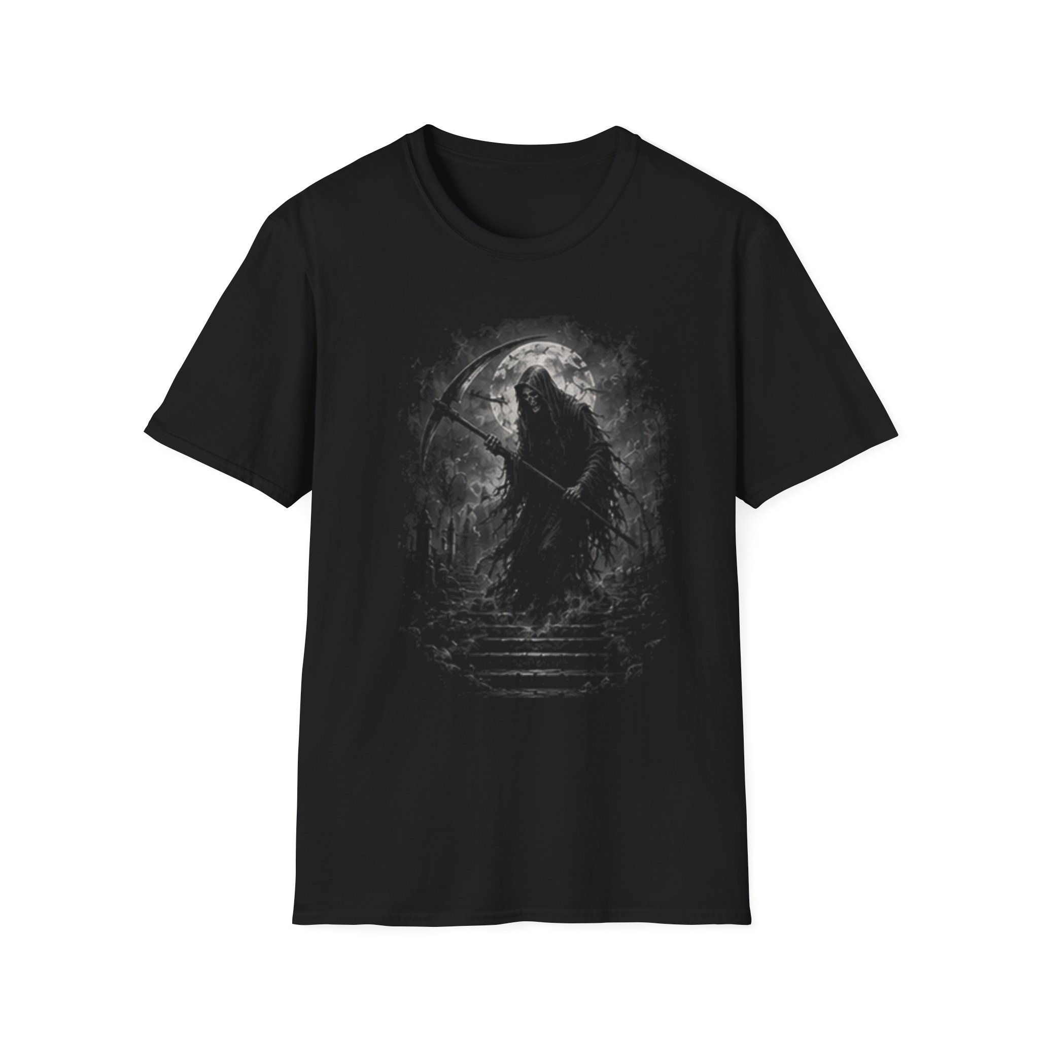 Grim Reaper Moon T‑Shirt — Dark Gothic Scythe Design