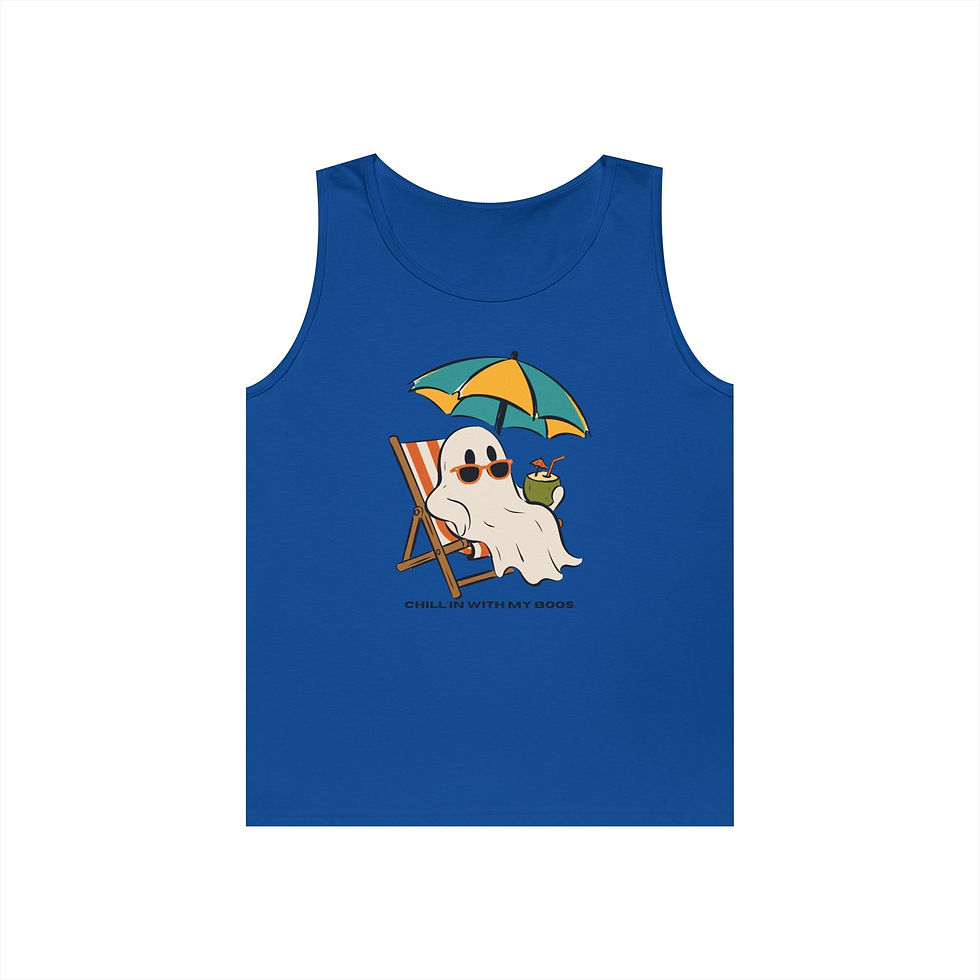Thumbnail: men Ghost Beach Tank Top — "Chillin' By The Shore" Summer Graphic Tank